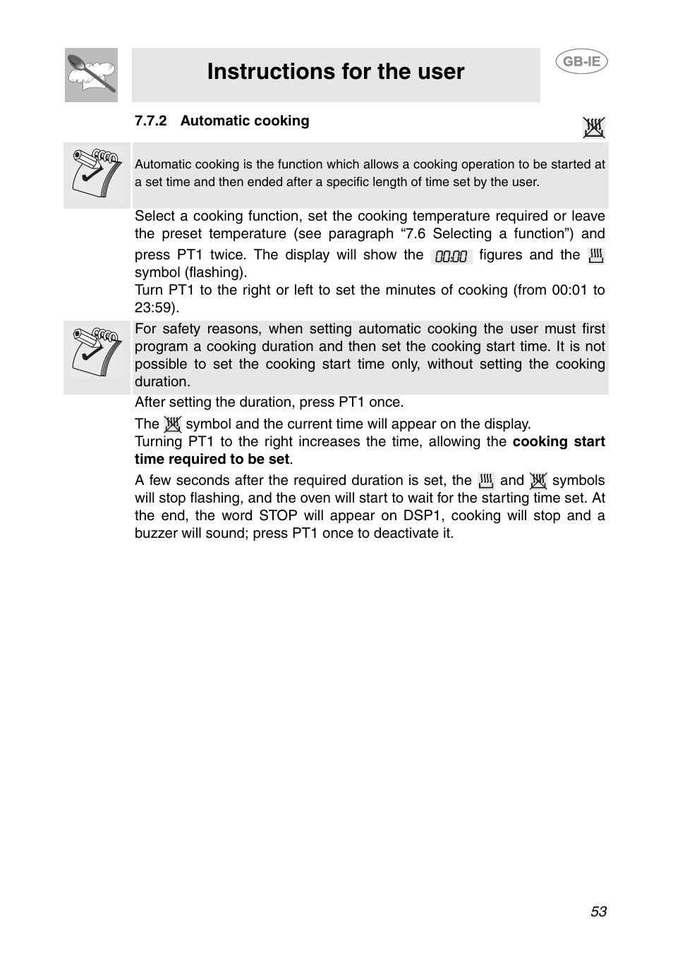 2 automatic cooking, Instructions for the user | Smeg SCP111-1 User Manual | Page 13 / 38
