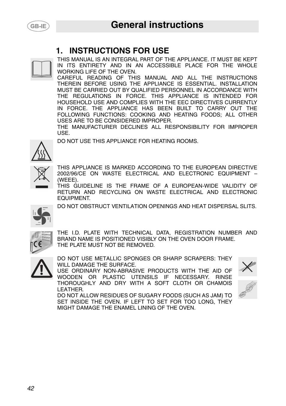 Instructions for use, General instructions | Smeg SCP111-1 User Manual | Page 2 / 38