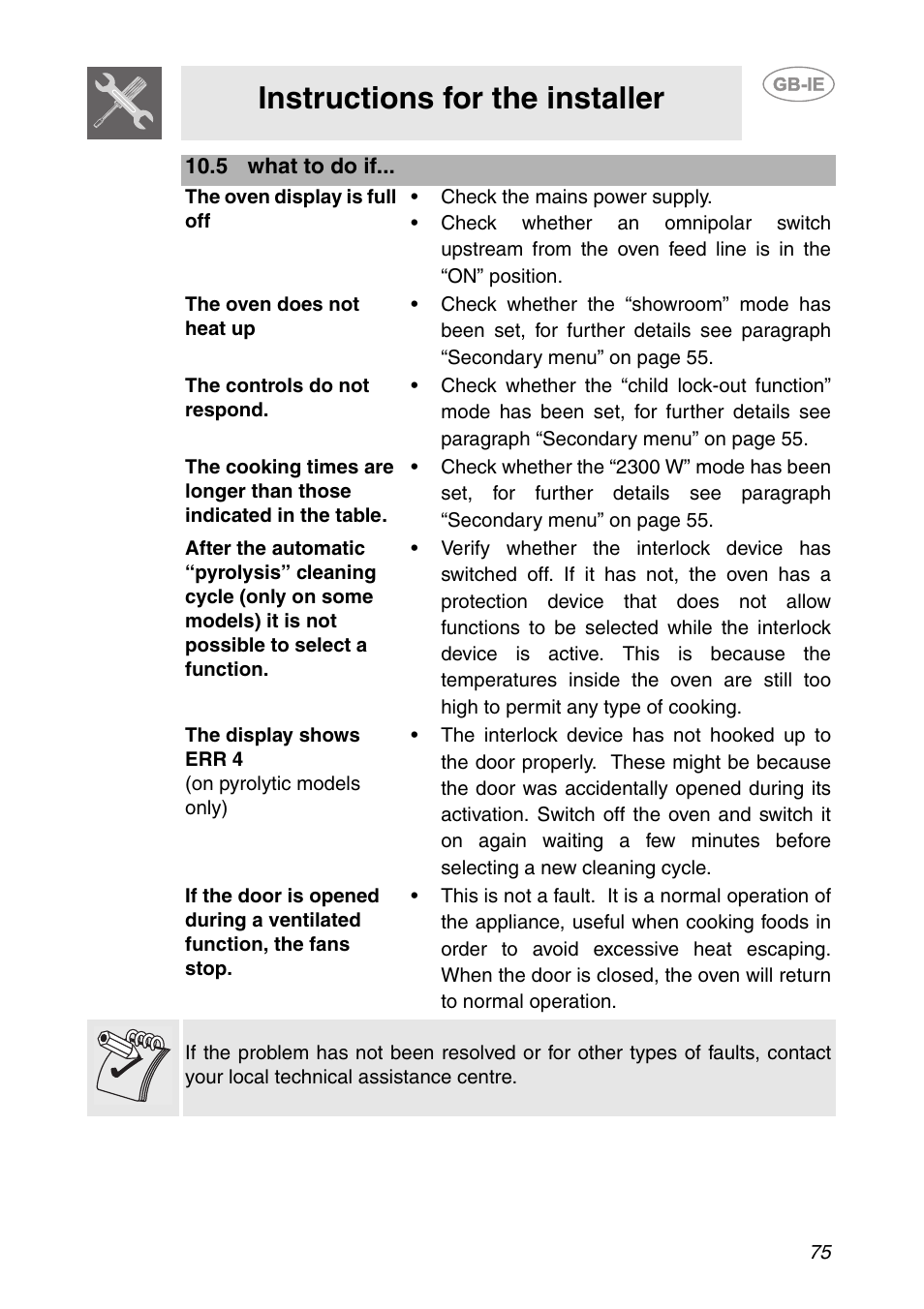 5 what to do if, Instructions for the installer | Smeg SCP111-1 User Manual | Page 35 / 38