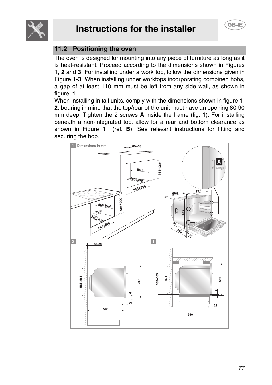 2 positioning the oven, Instructions for the installer | Smeg SCP111-1 User Manual | Page 37 / 38