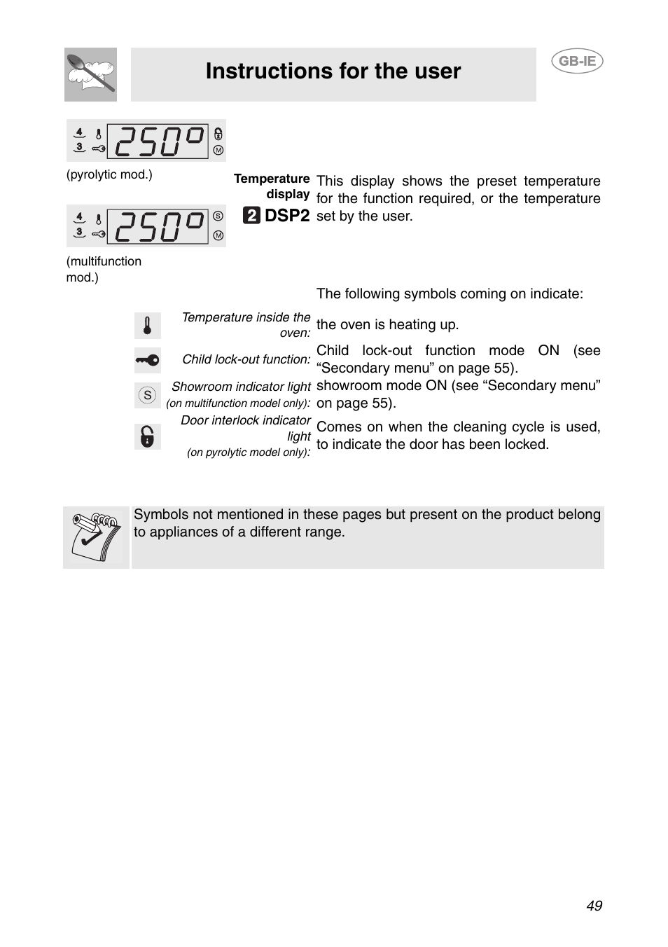 Instructions for the user, Dsp2 | Smeg SCP111-1 User Manual | Page 9 / 38