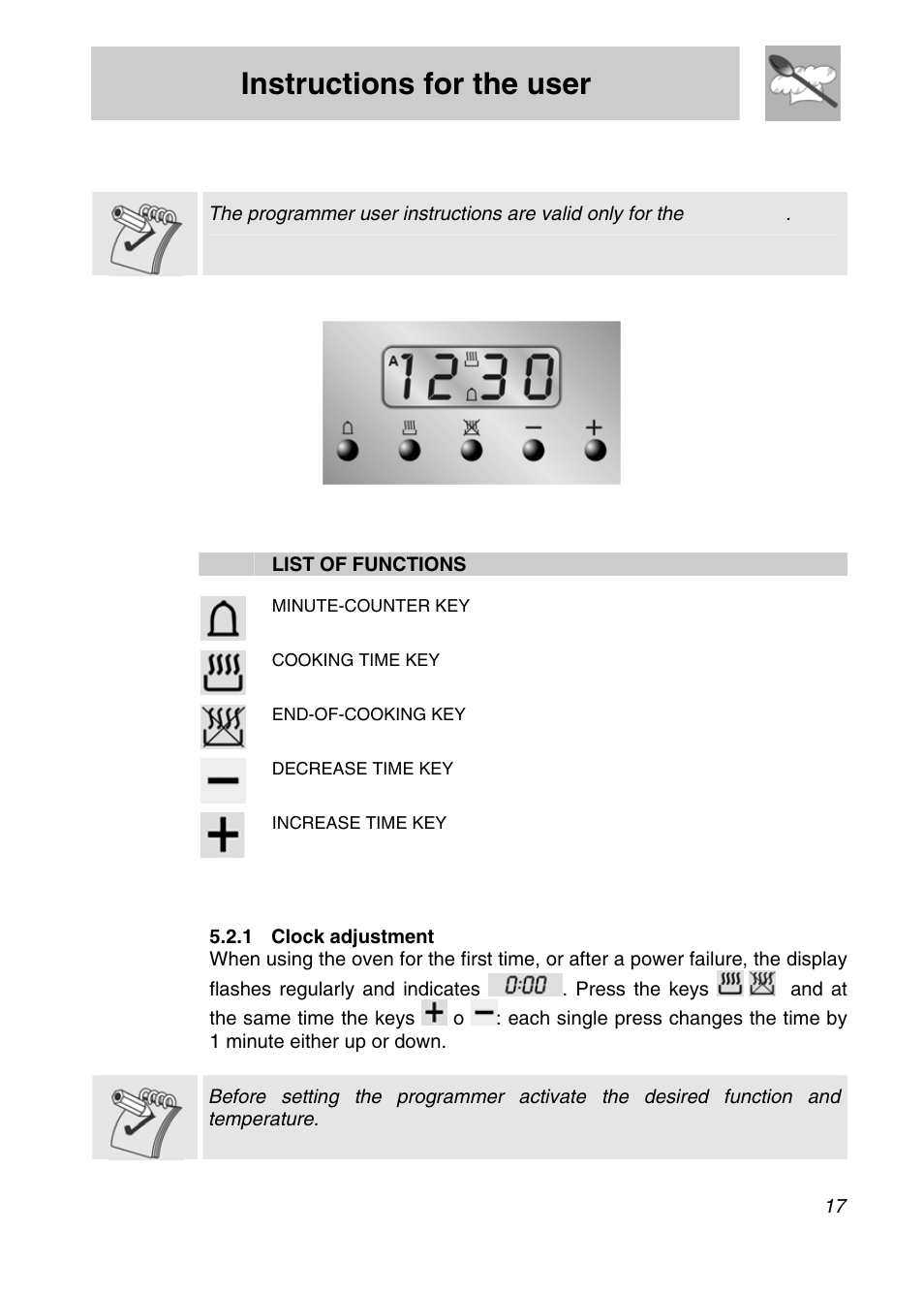 Instructions for the user, 2 electronic programmer | Smeg CSA19ID-6 User Manual | Page 15 / 32