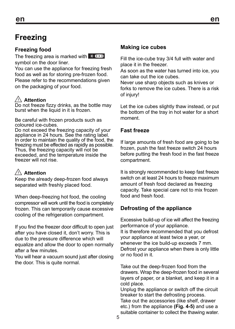 Freezing | Smeg CV 270 AP User Manual | Page 10 / 14