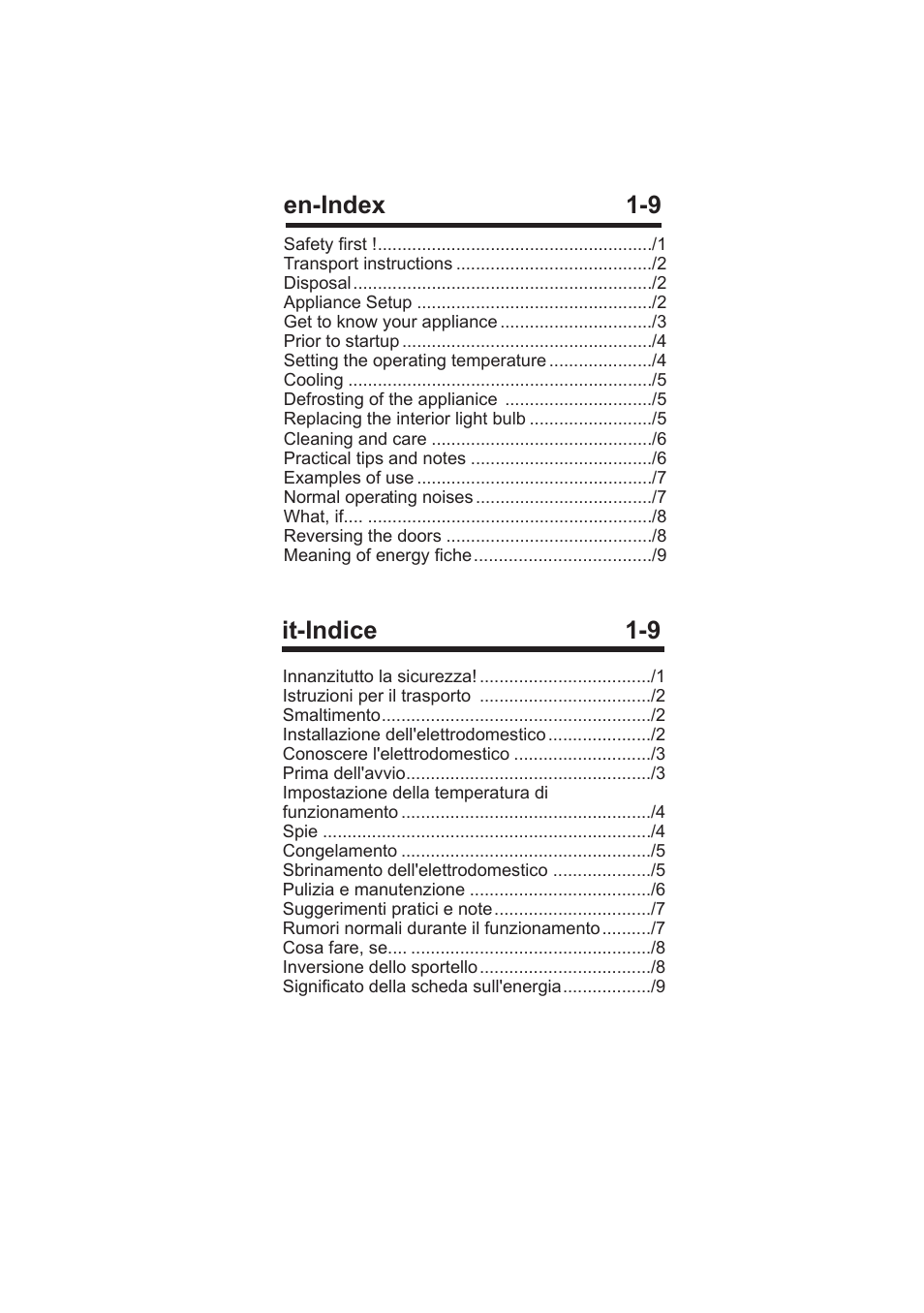 En-index 1-9, It-indice 1-9 | Smeg CV 270 AP User Manual | Page 2 / 14