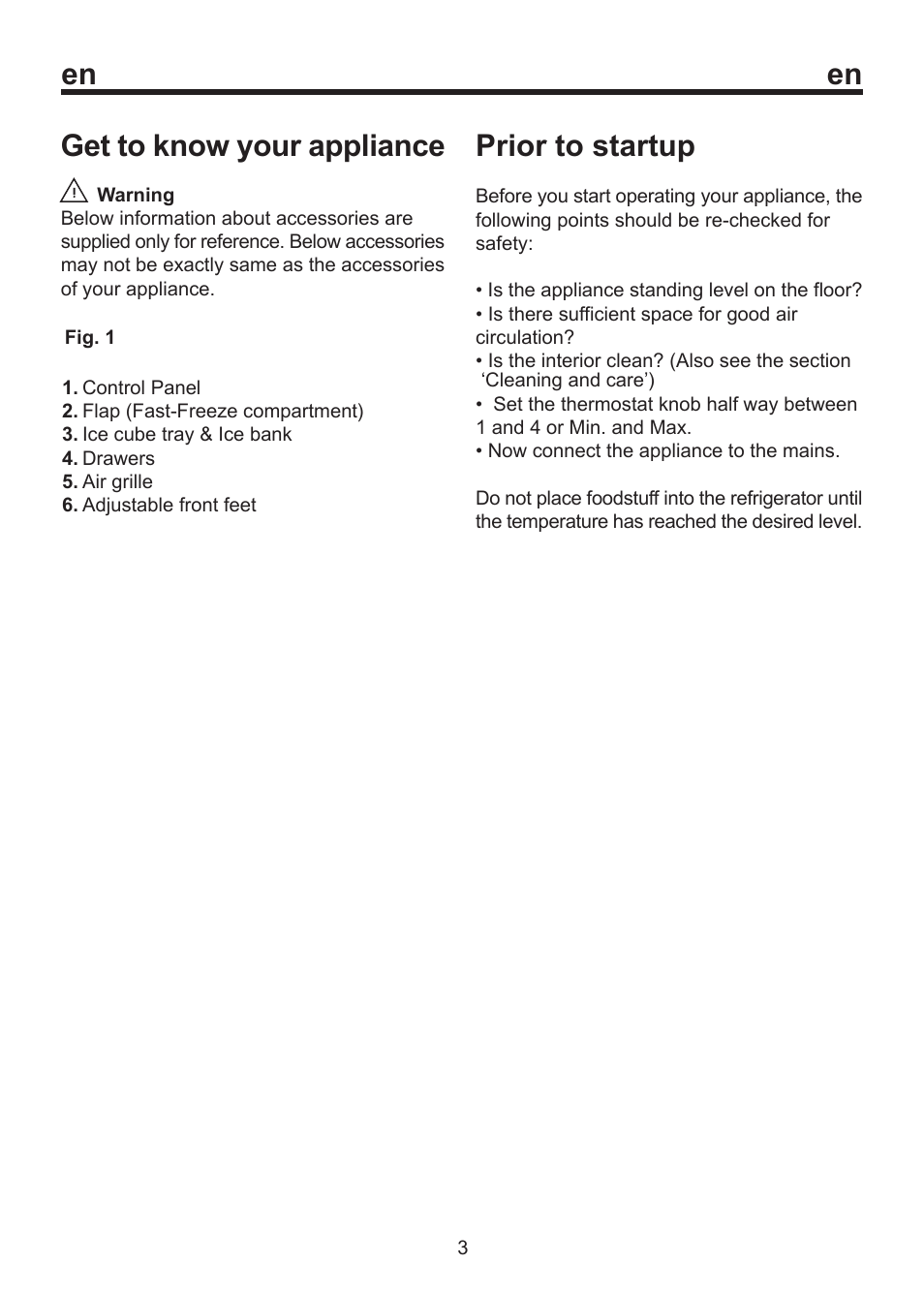 Prior to startup, Get to know your appliance | Smeg CV 270 AP User Manual | Page 8 / 14
