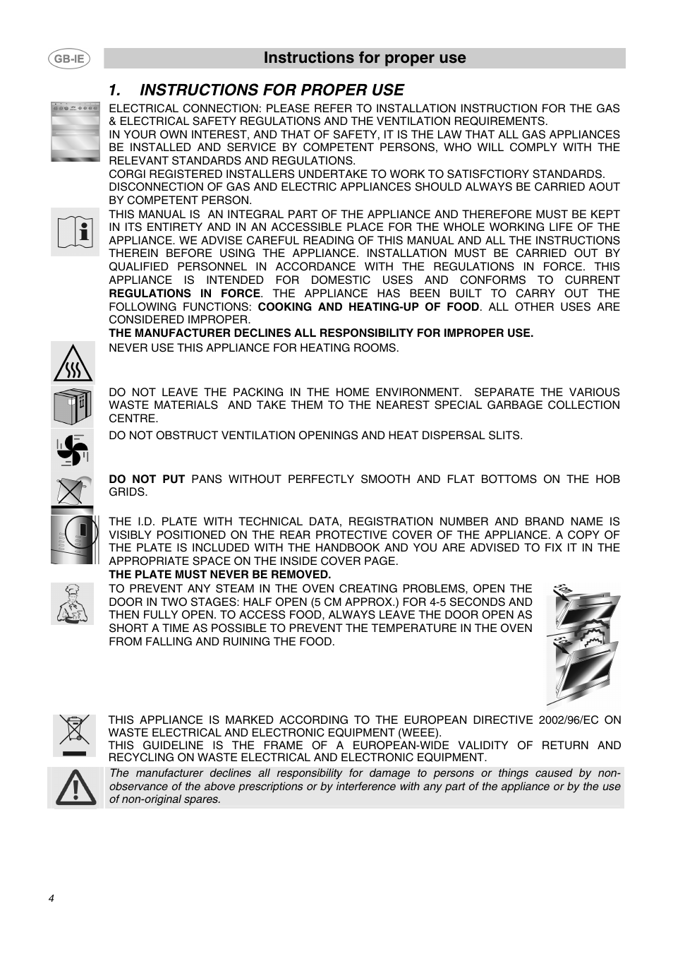 Instructions for proper use | Smeg CC62MFX5 User Manual | Page 2 / 24
