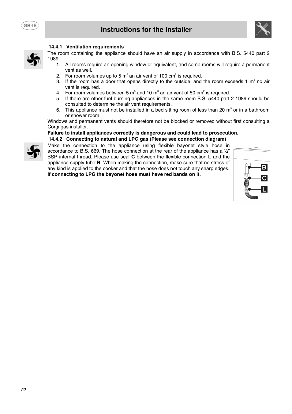 Instructions for the installer | Smeg CC62MFX5 User Manual | Page 20 / 24