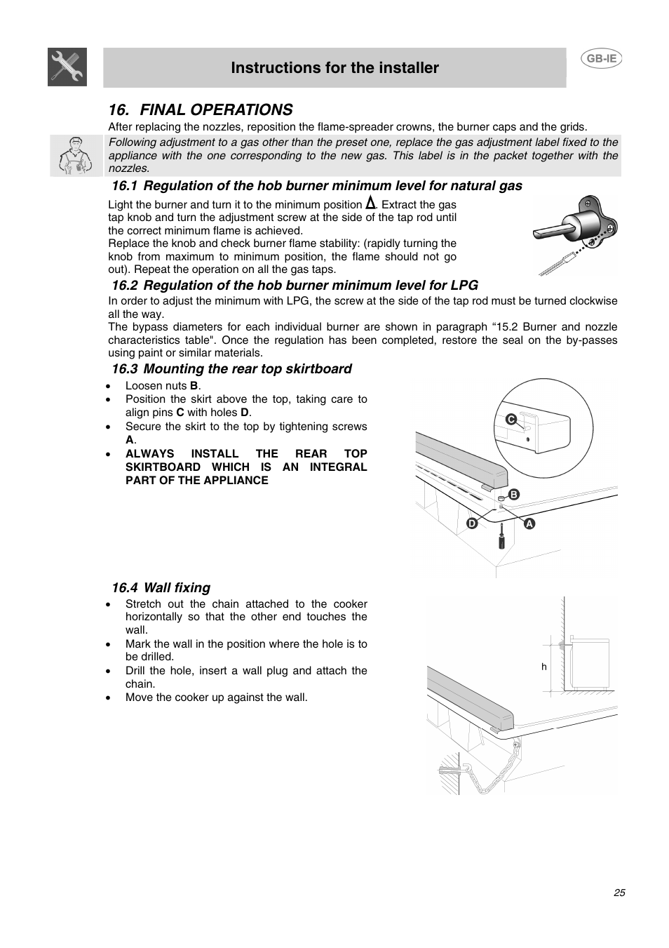 Instructions for the installer, Final operations | Smeg CC62MFX5 User Manual | Page 23 / 24