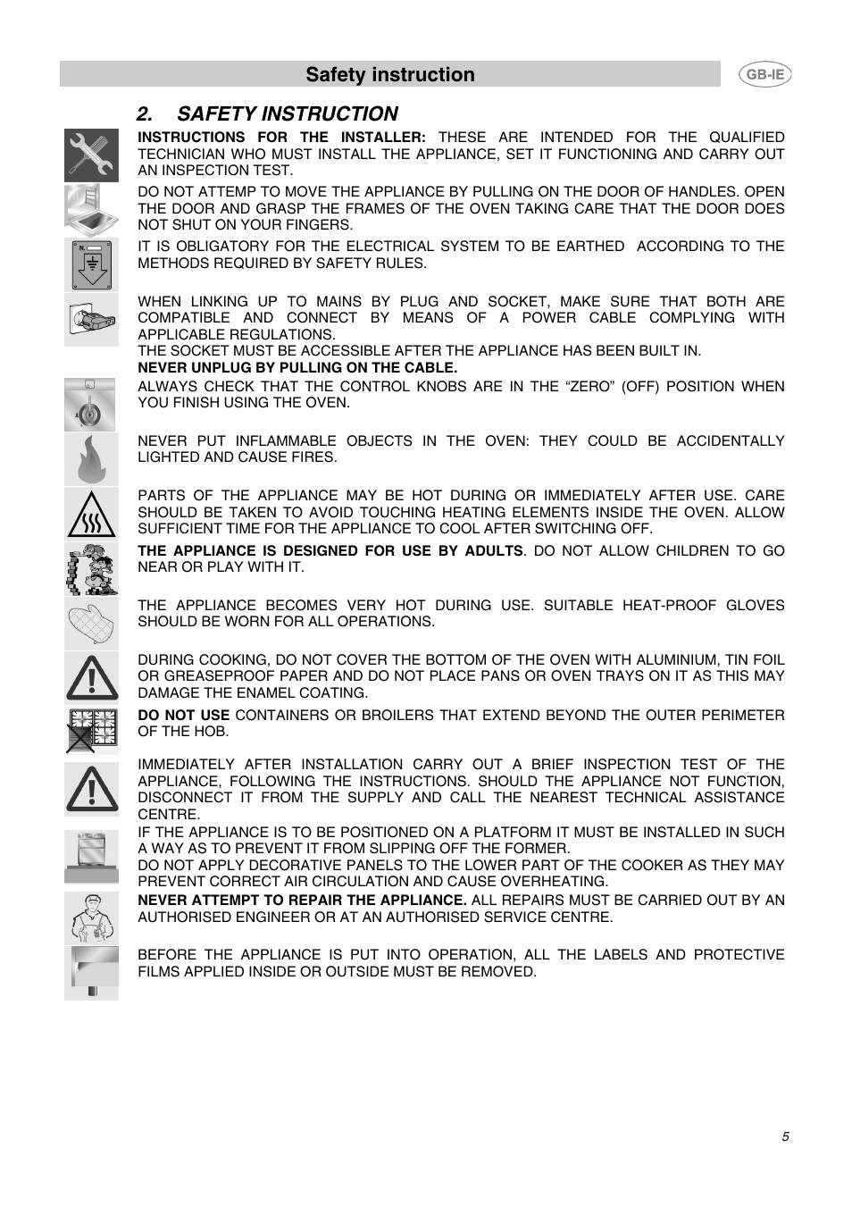 Safety instruction | Smeg CC62MFX5 User Manual | Page 3 / 24
