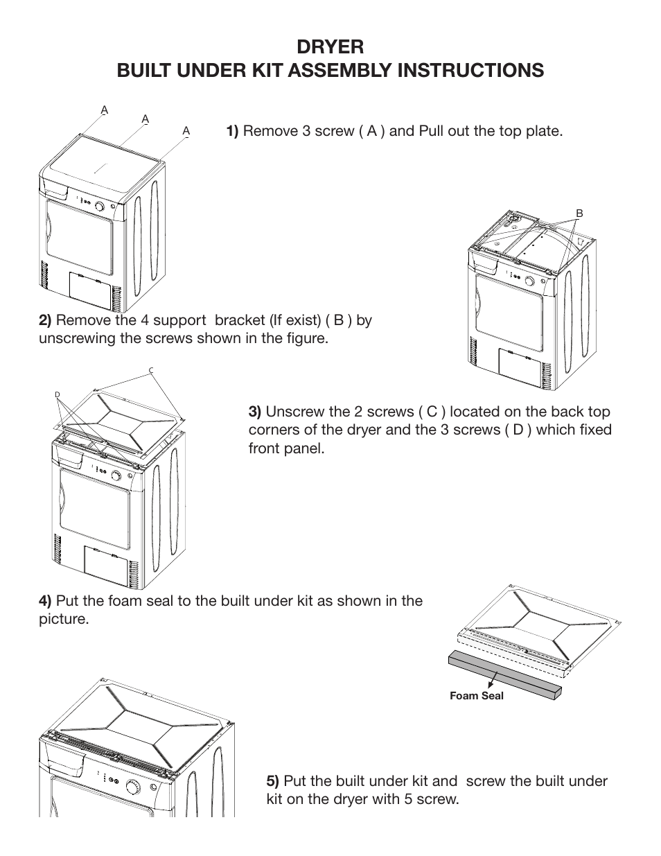 Dryer built under kit assembly instructions | Smeg AS73CES User Manual | Page 21 / 23