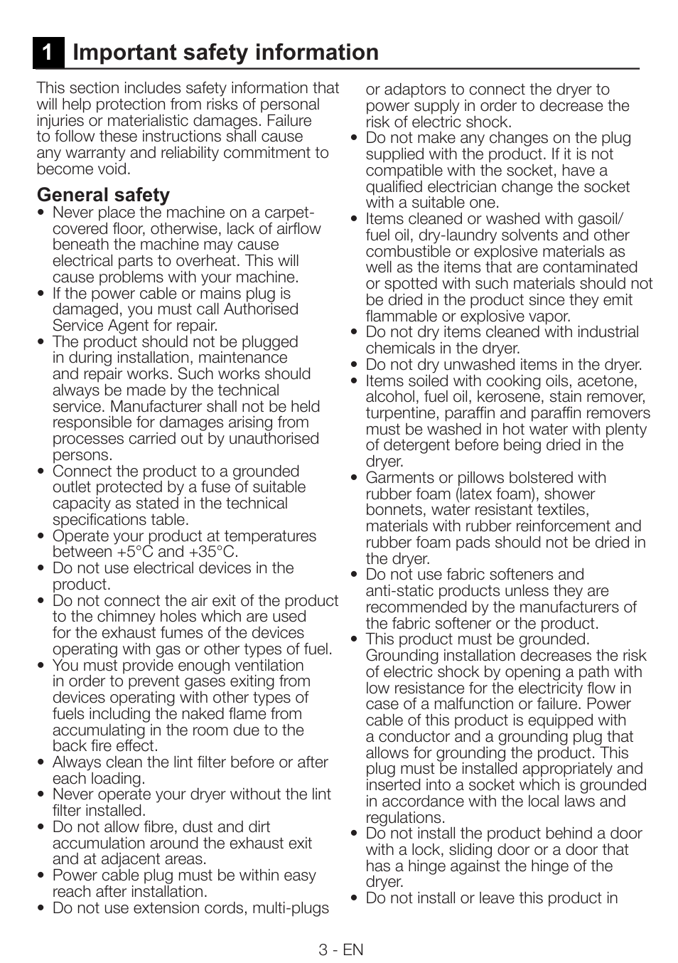 1important safety information, General safety | Smeg AS73CES User Manual | Page 3 / 23