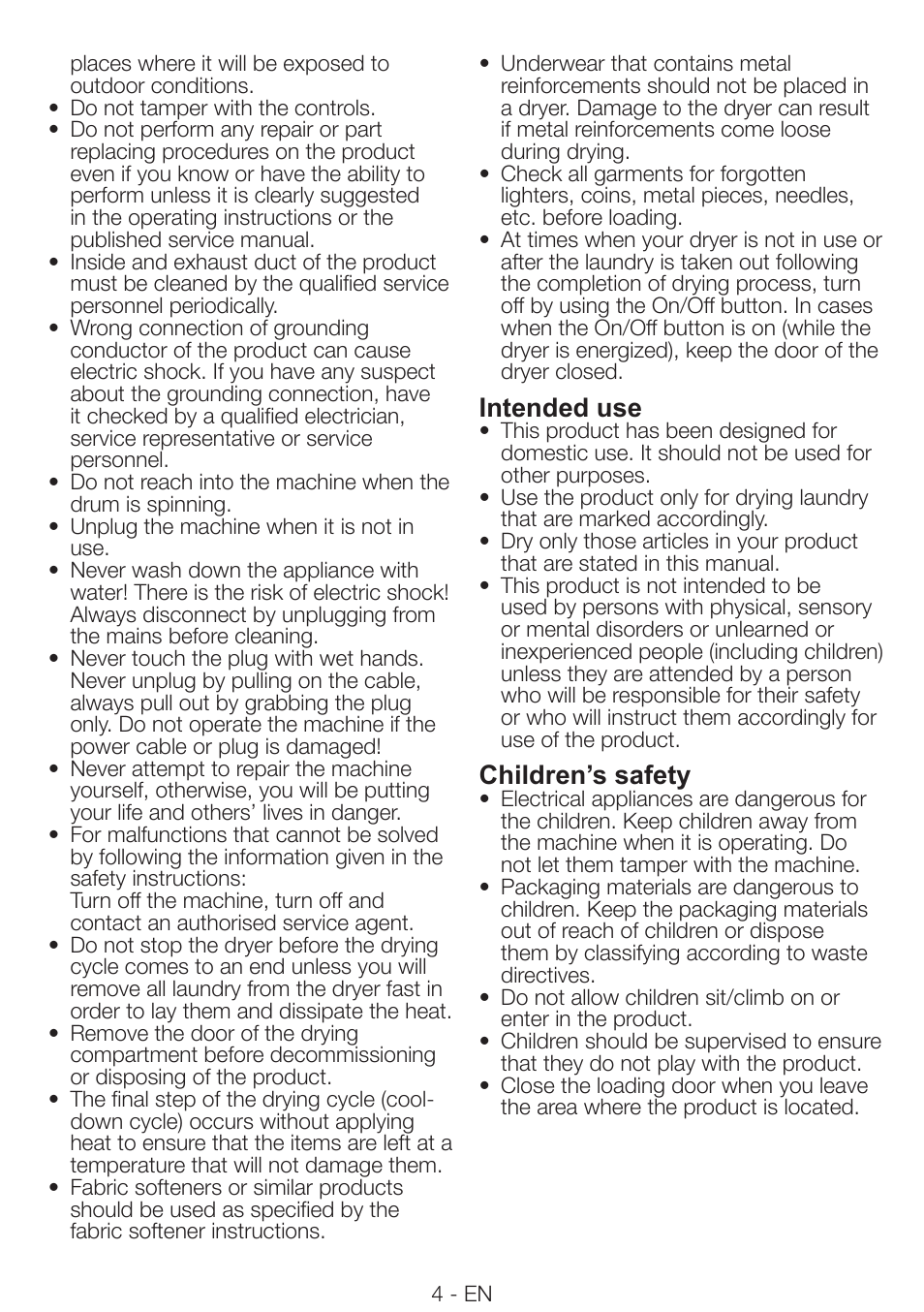 Intended use, Children’s safety | Smeg AS73CES User Manual | Page 4 / 23