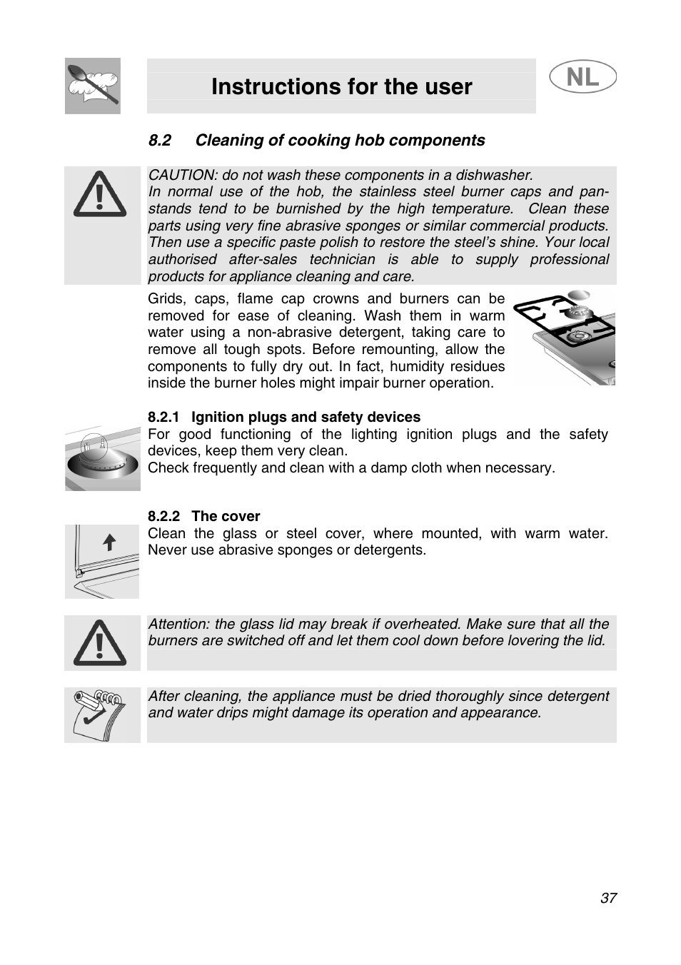 Instructions for the user | Smeg SNL574GH User Manual | Page 17 / 17