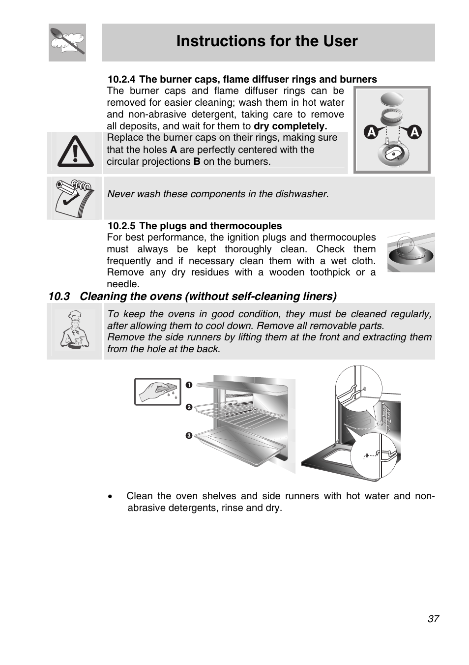 5 the plugs and thermocouples, Instructions for the user | Smeg A31X-6 User Manual | Page 35 / 40