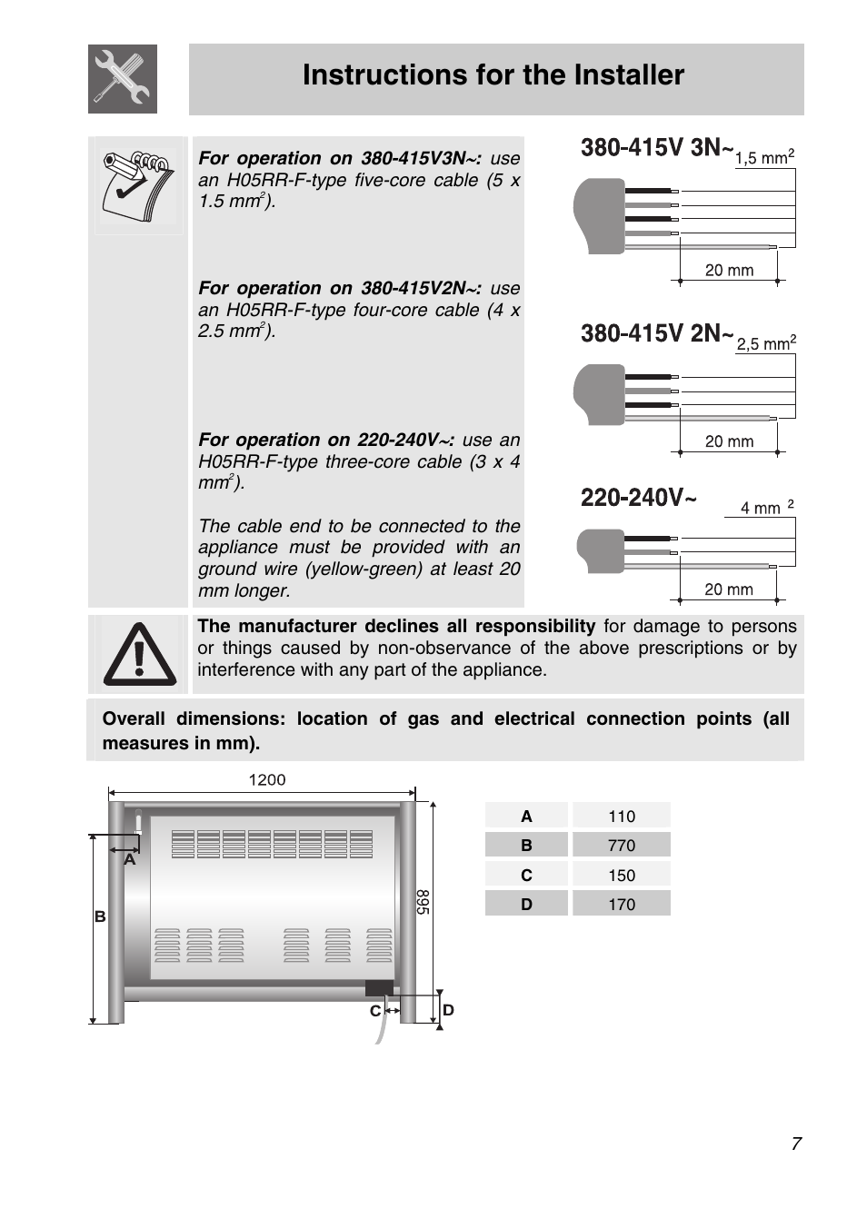 Instructions for the installer | Smeg A31X-6 User Manual | Page 5 / 40