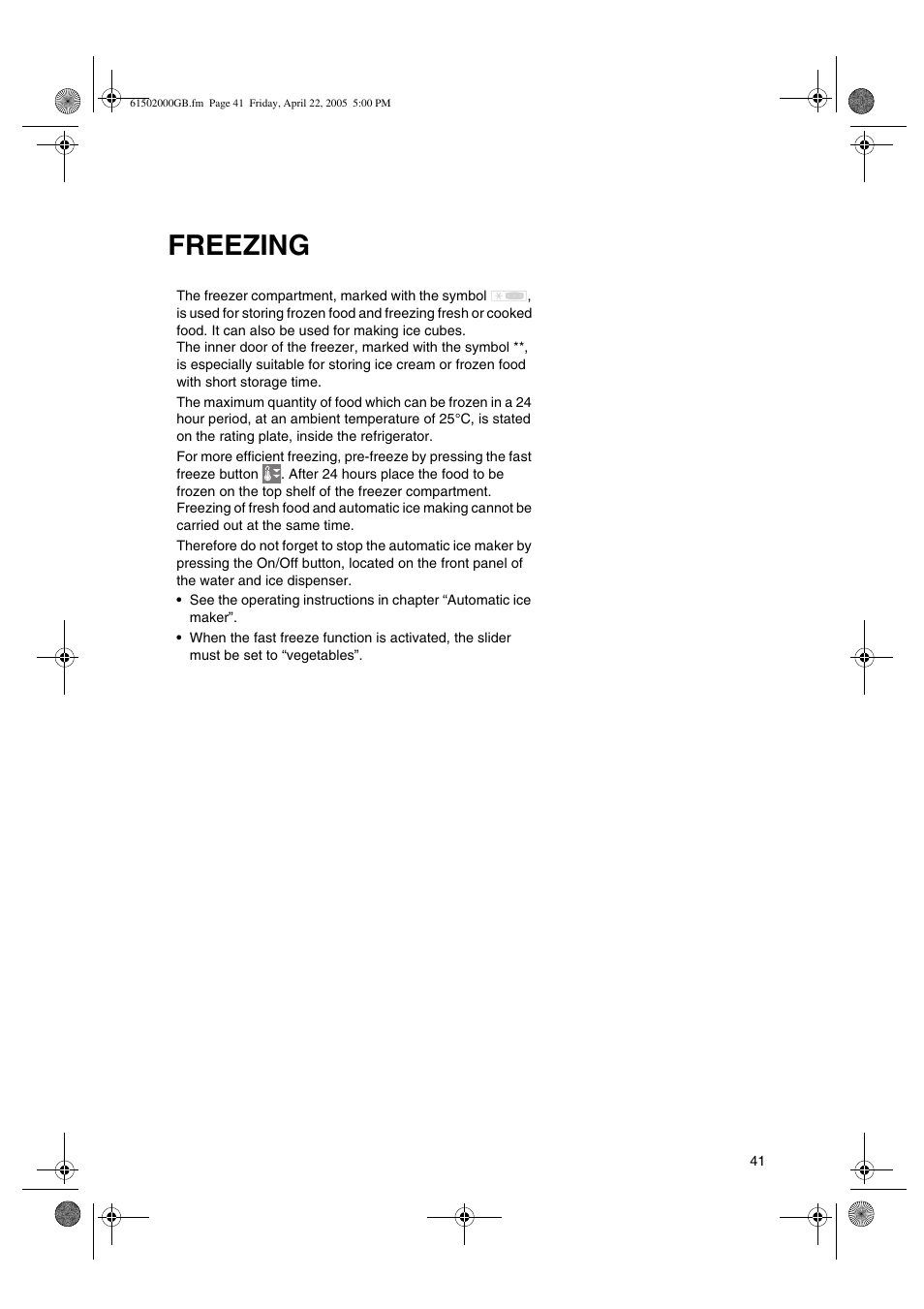 Freezing | Smeg American Style Fridge Freezer FA550X User Manual | Page 14 / 37