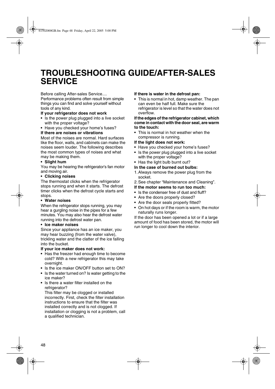 Troubleshooting guide/after-sales service | Smeg American Style Fridge Freezer FA550X User Manual | Page 21 / 37