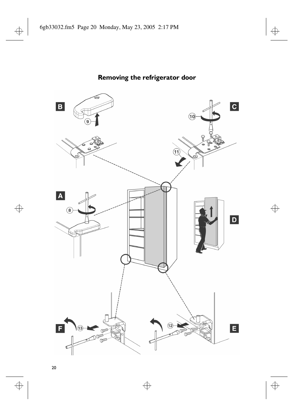 Removing the refrigerator door | Smeg American Style Fridge Freezer FA550X User Manual | Page 28 / 37