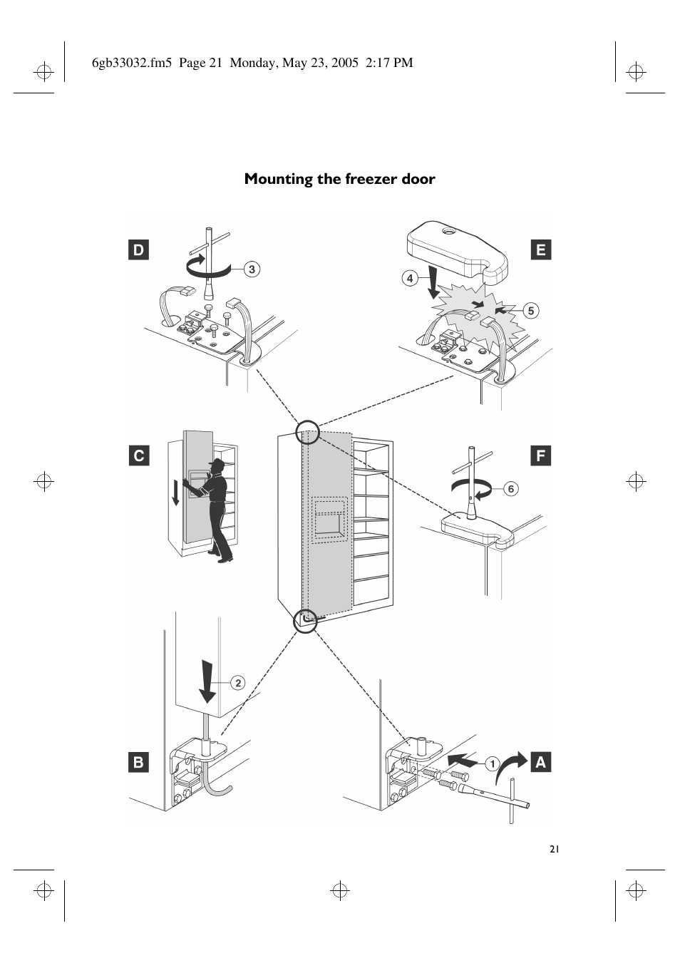 Mounting the freezer door | Smeg American Style Fridge Freezer FA550X User Manual | Page 29 / 37