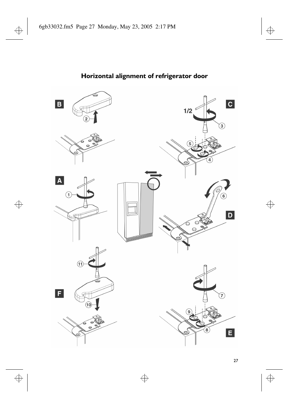 Horizontal alignment of refrigerator door | Smeg American Style Fridge Freezer FA550X User Manual | Page 35 / 37