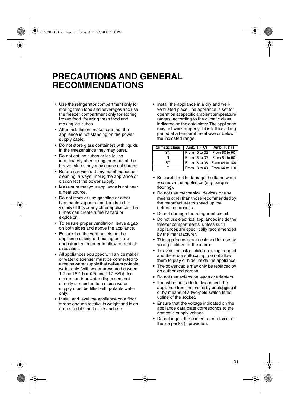 Precautions and general recommendations | Smeg American Style Fridge Freezer FA550X User Manual | Page 4 / 37