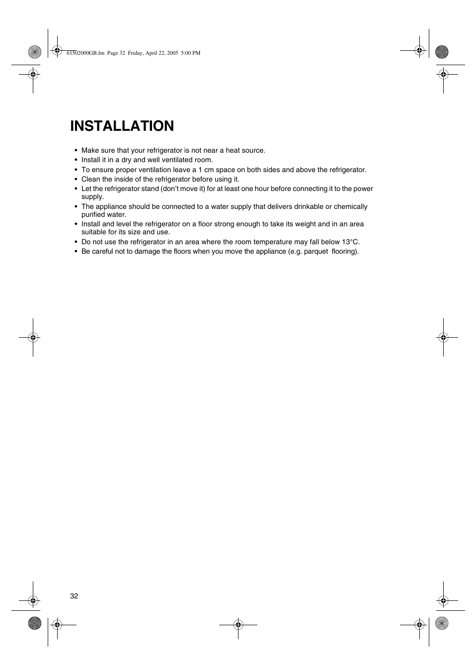 Installation | Smeg American Style Fridge Freezer FA550X User Manual | Page 5 / 37