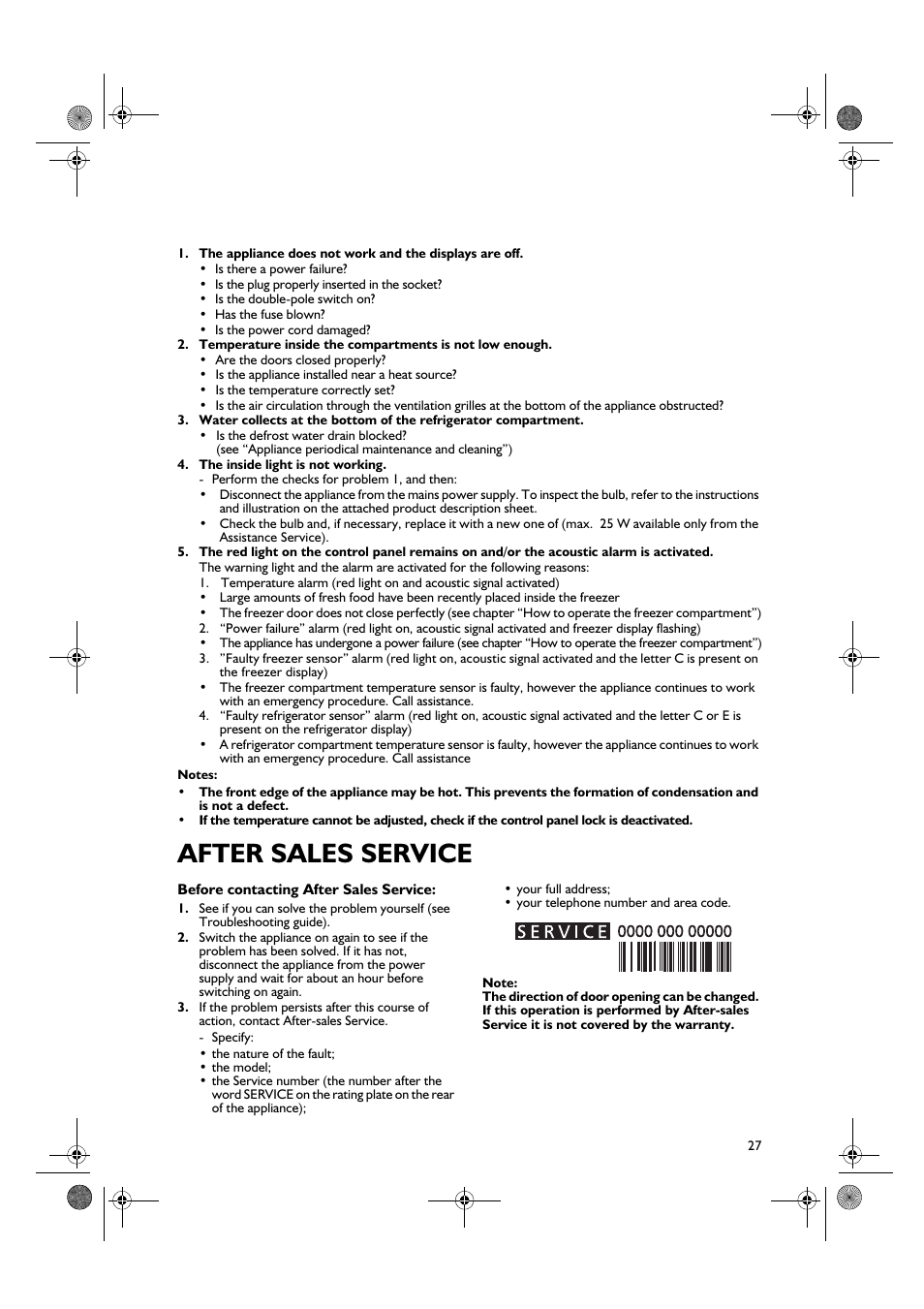 After sales service | Smeg CR328APZD User Manual | Page 12 / 15