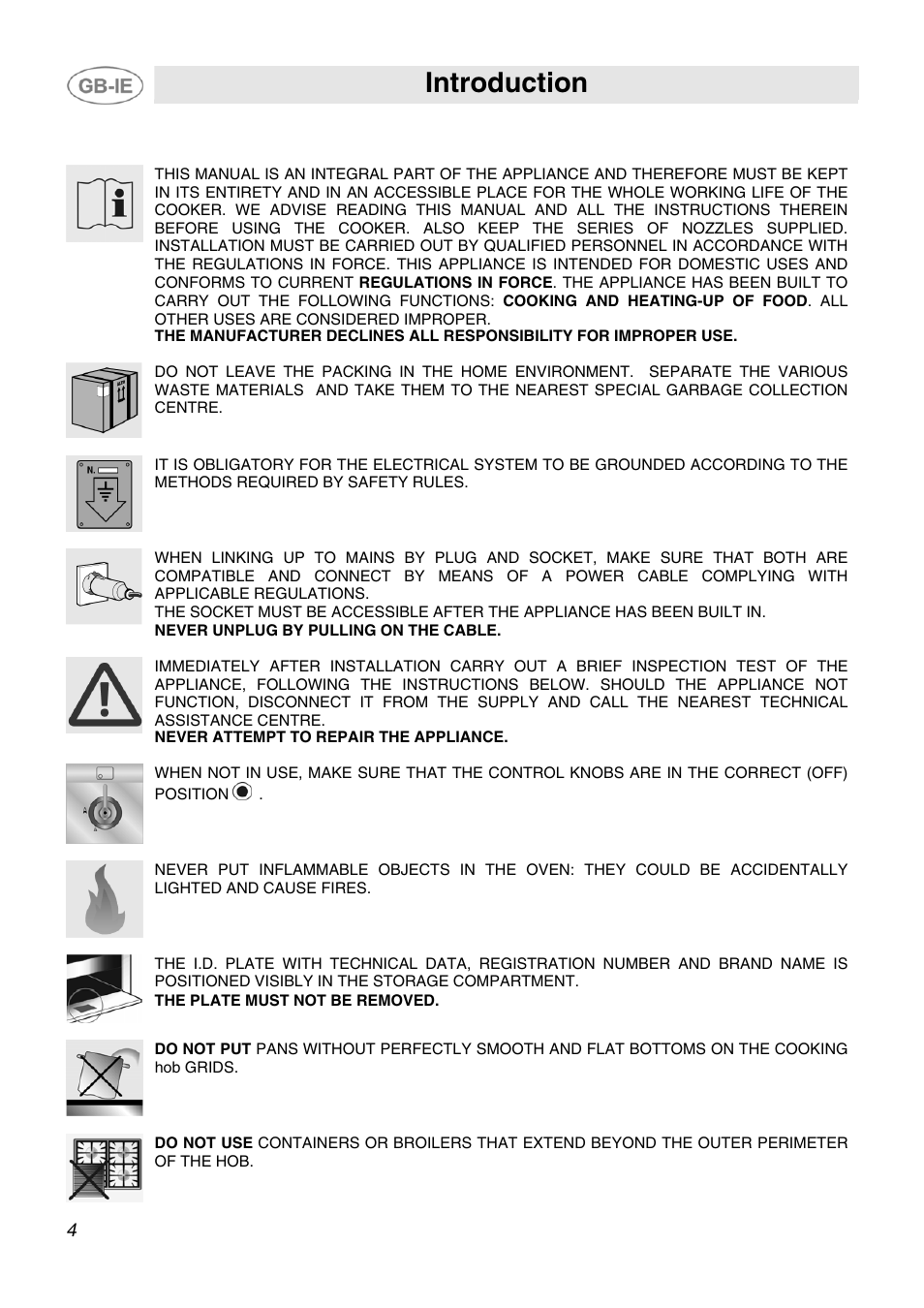 1 instructions for safe and proper use, Introduction | Smeg SCB60MFX5 User Manual | Page 2 / 28