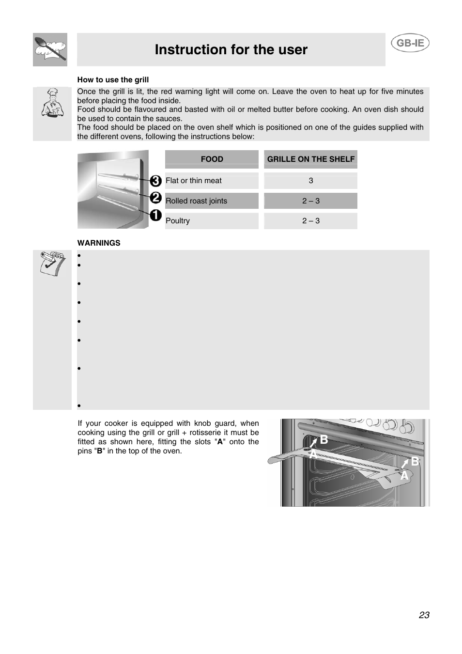 Instruction for the user | Smeg SCB60MFX5 User Manual | Page 21 / 28