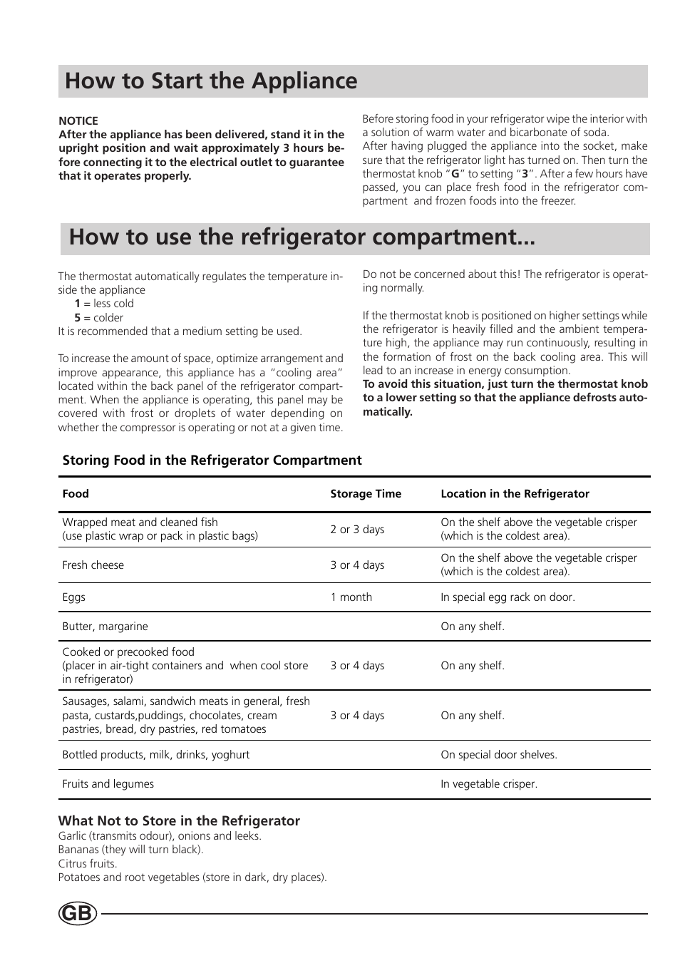How to start the appliance, How to use the refrigerator compartment | Smeg CR330A User Manual | Page 14 / 61