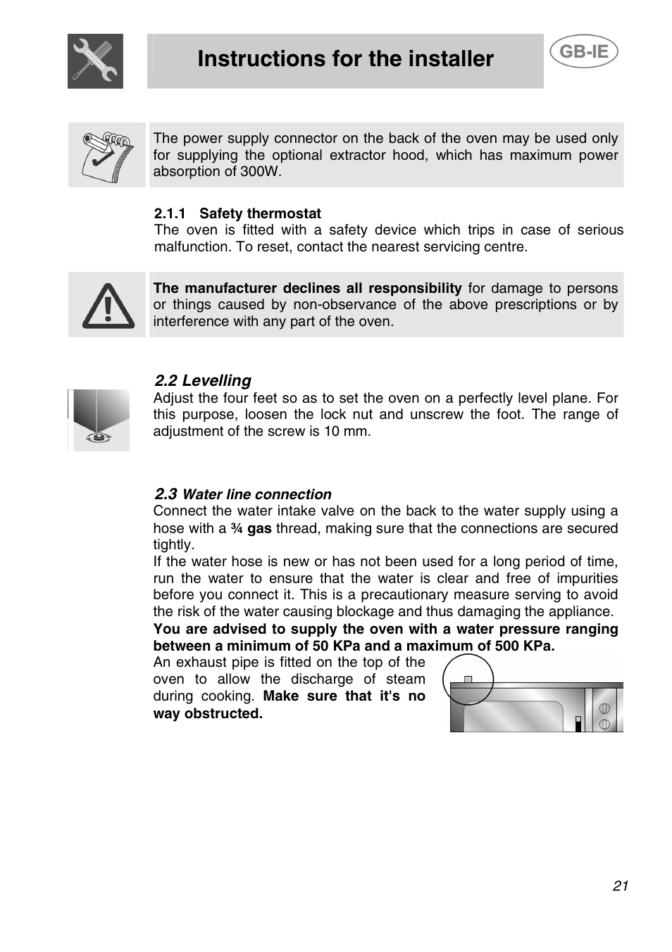 Instructions for the installer, 2 levelling | Smeg ALFA200X User Manual | Page 5 / 14