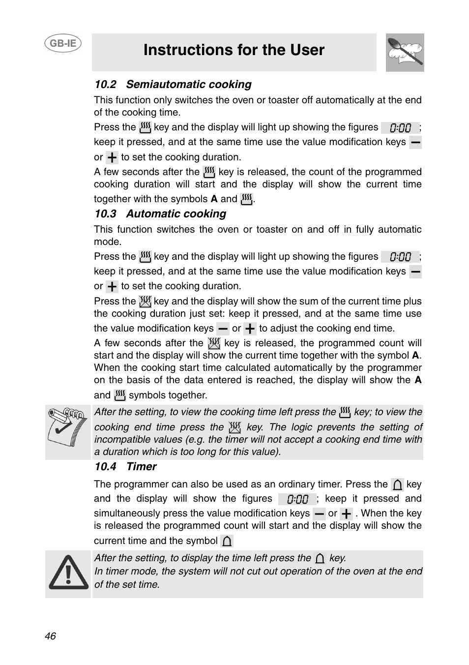 2 semiautomatic cooking, 3 automatic cooking, 4 timer | Instructions for the user | Smeg SE995XT-5 User Manual | Page 14 / 30