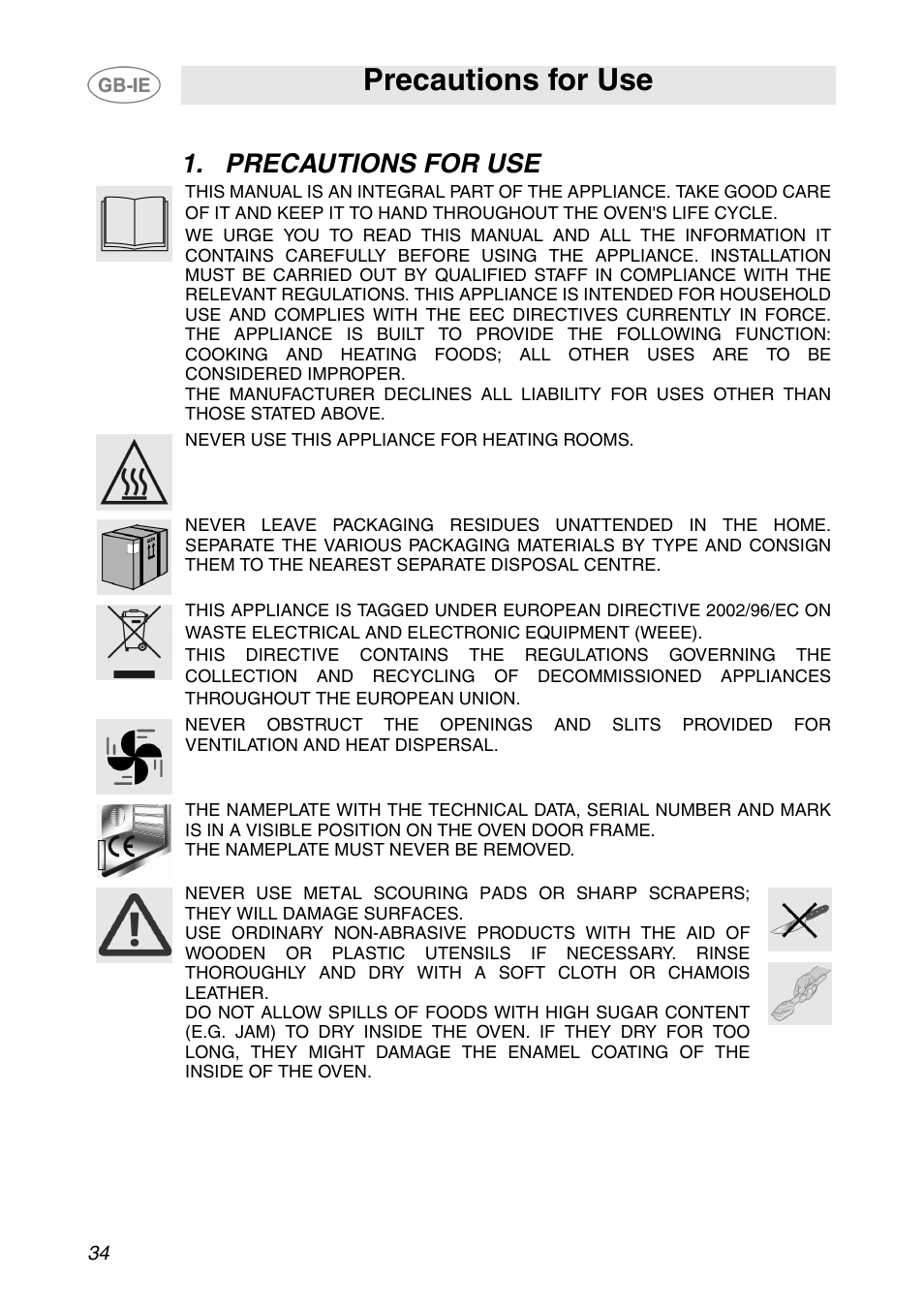 Precautions for use | Smeg SE995XT-5 User Manual | Page 2 / 30