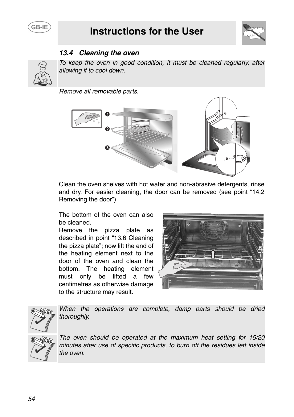 4 cleaning the oven, Instructions for the user | Smeg SE995XT-5 User Manual | Page 22 / 30