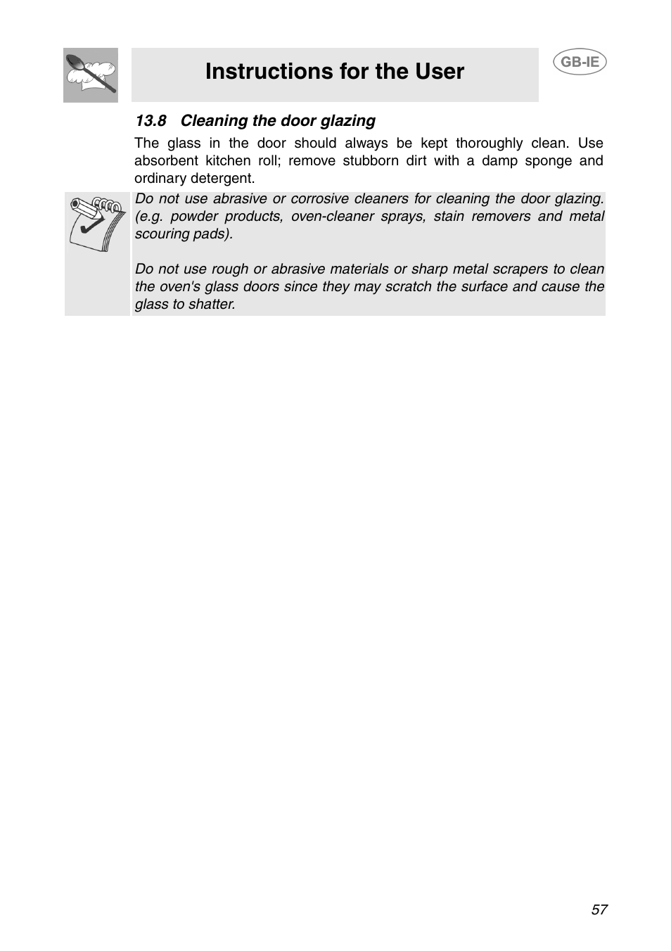8 cleaning the door glazing, Instructions for the user | Smeg SE995XT-5 User Manual | Page 25 / 30