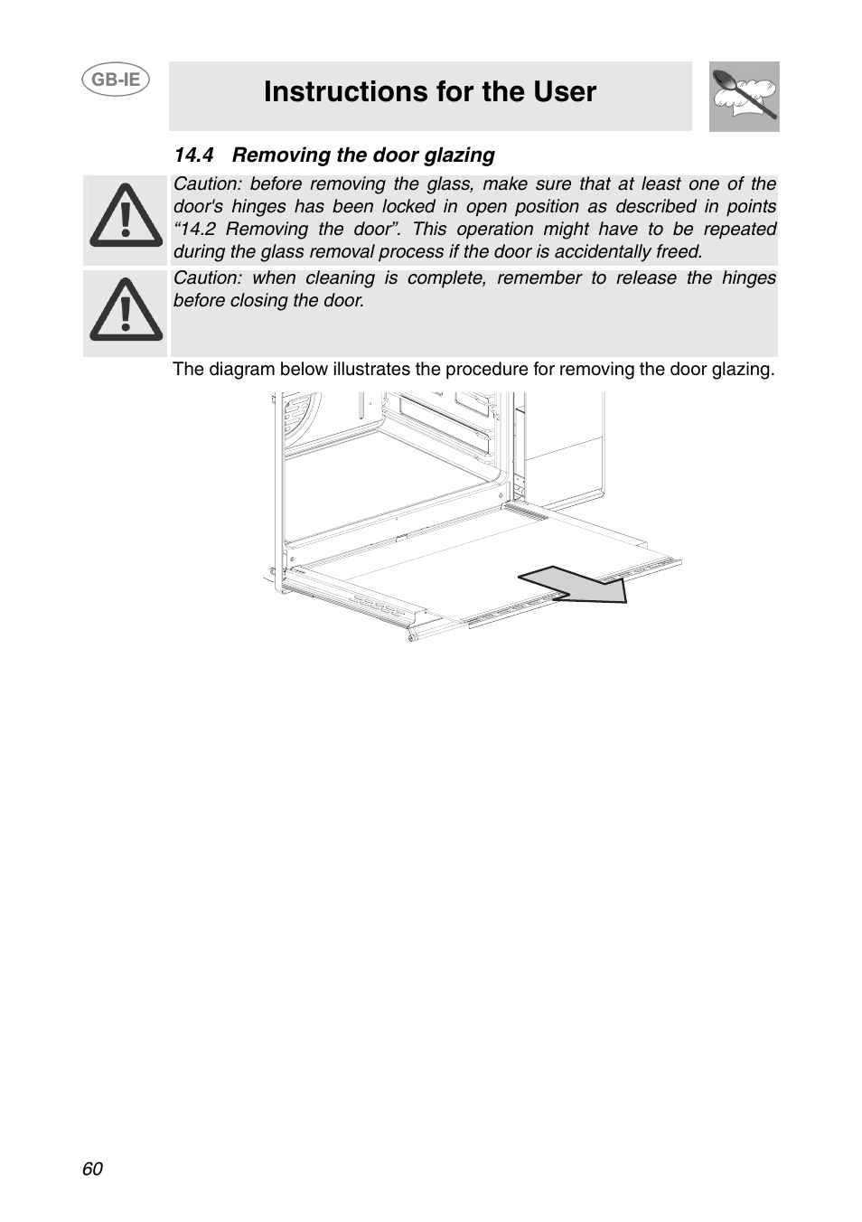 4 removing the door glazing, Instructions for the user | Smeg SE995XT-5 User Manual | Page 28 / 30