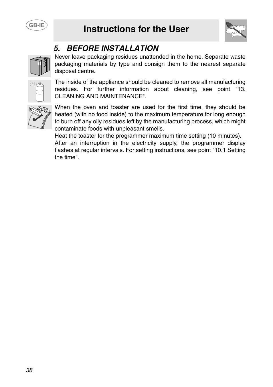 Before installation, Instructions for the user | Smeg SE995XT-5 User Manual | Page 6 / 30