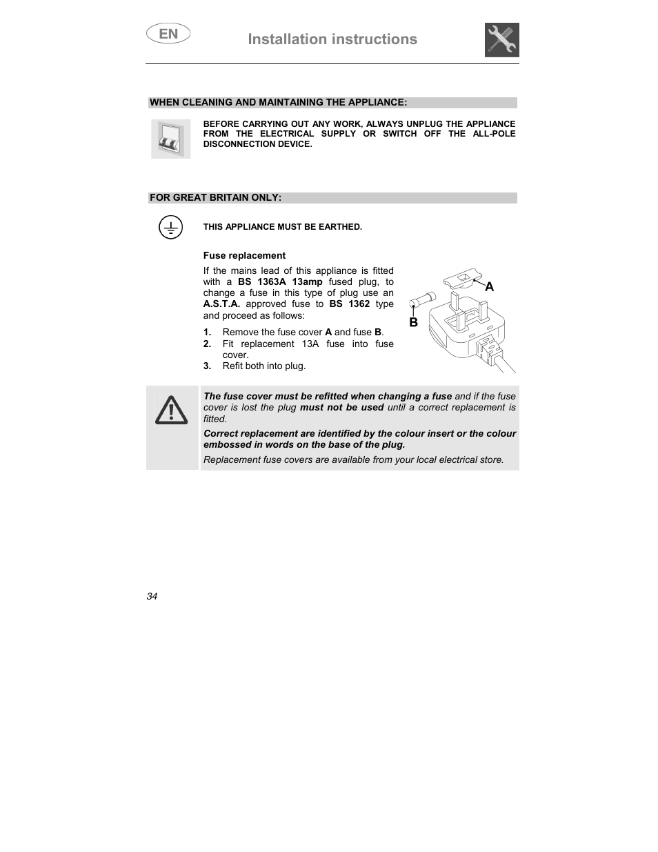 Installation instructions | Smeg KS60-2 User Manual | Page 17 / 34