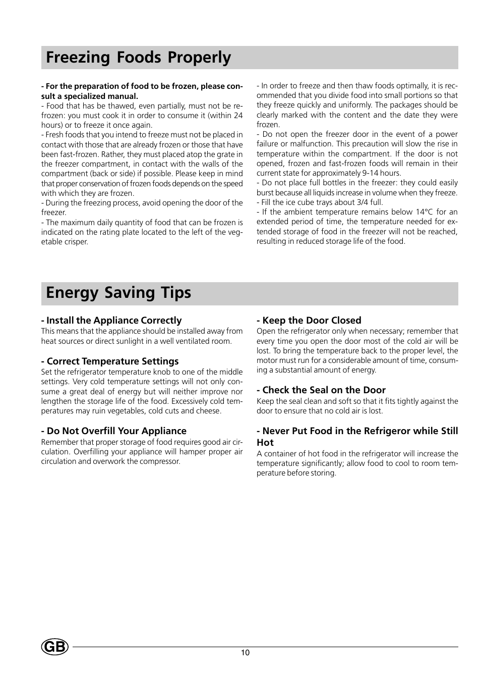 Energy saving tips, Freezing foods properly | Smeg FR150A User Manual | Page 12 / 37