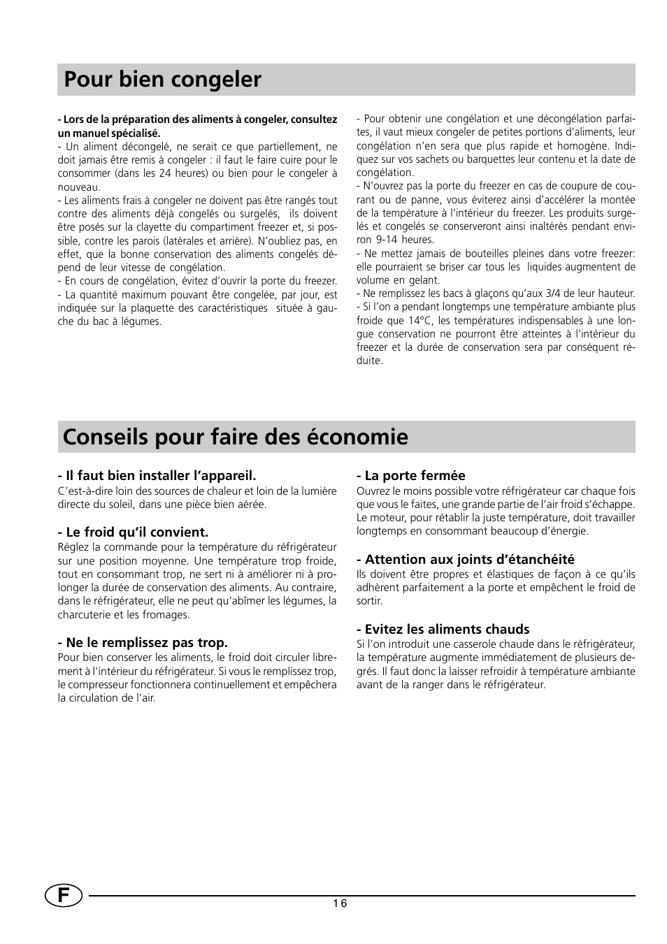 Conseils pour faire des économie, Pour bien congeler | Smeg FR150A User Manual | Page 18 / 37