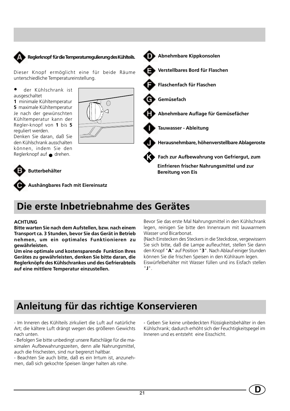 Die erste inbetriebnahme des gerätes, Anleitung für das richtige konservieren | Smeg FR150A User Manual | Page 23 / 37