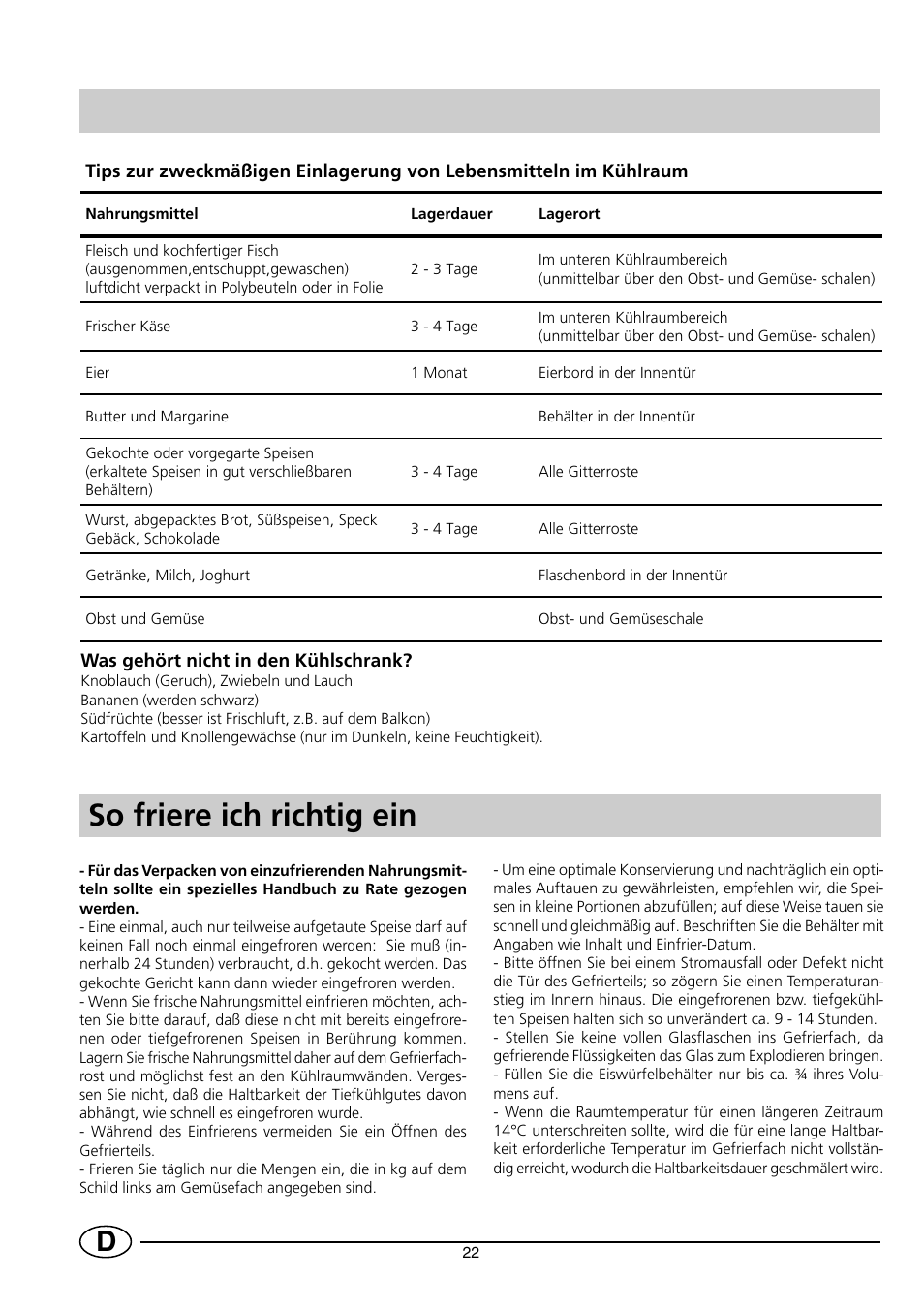 So friere ich richtig ein | Smeg FR150A User Manual | Page 24 / 37