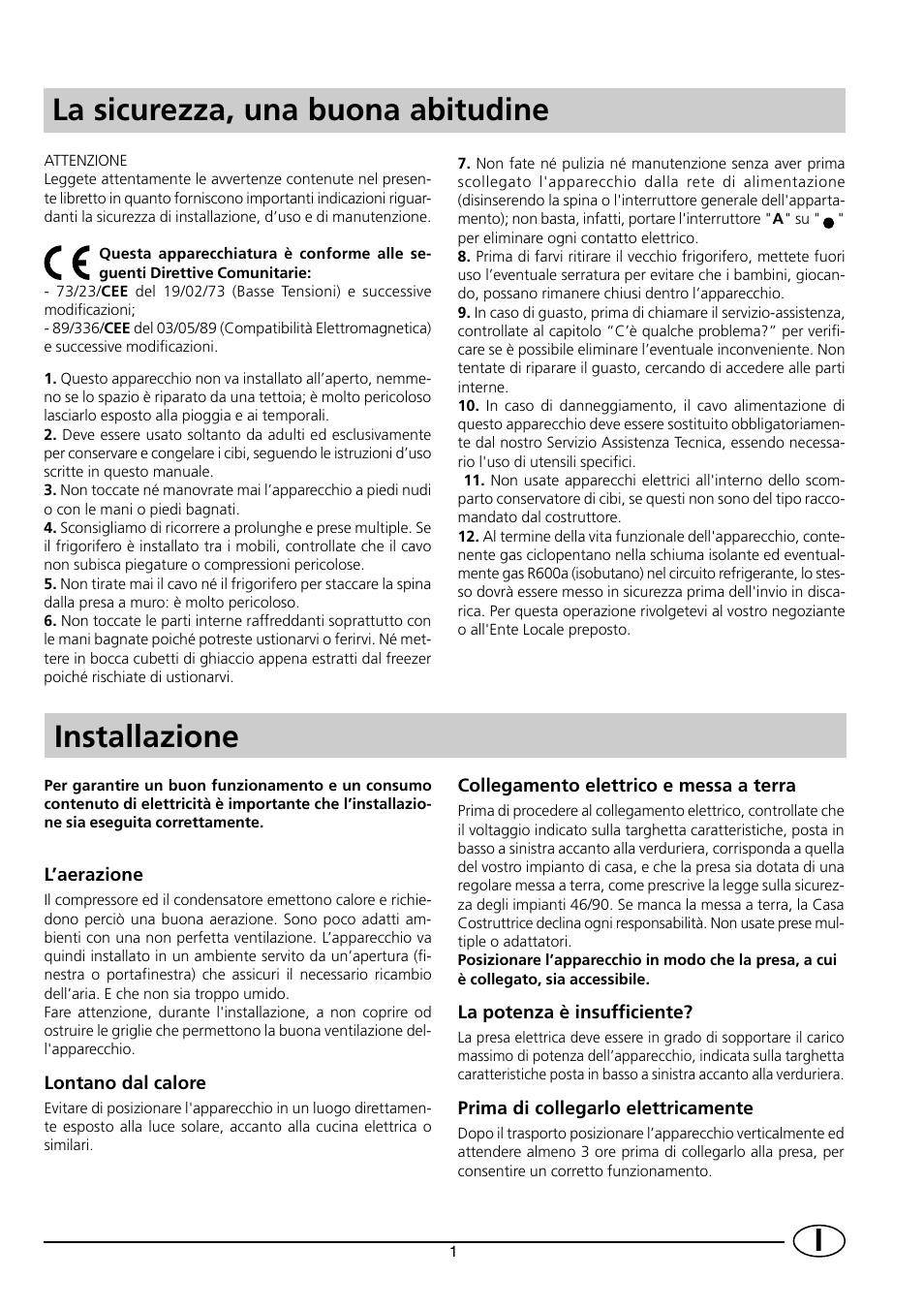 Installazione, La sicurezza, una buona abitudine | Smeg FR150A User Manual | Page 3 / 37