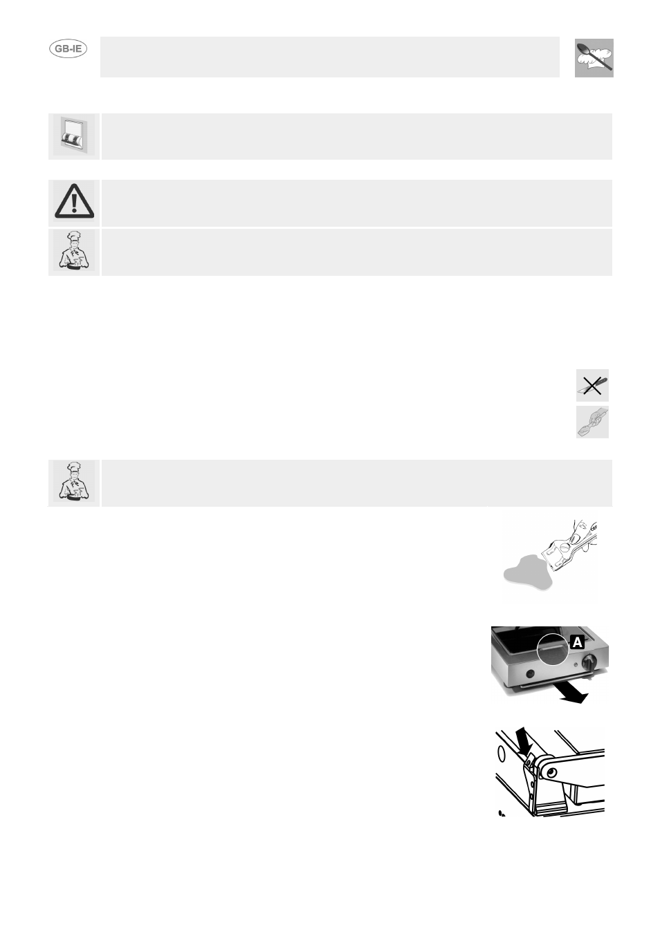 Care and maintenance, 1 cleaning the stainless steel, 2 routine daily cleaning | 3 food stains or residues, 4 cleaning the glass-ceramic surface, 5 cleaning the tray, 6 adjusting the clutch, Instructions for the user | Smeg PV1SR User Manual | Page 7 / 9