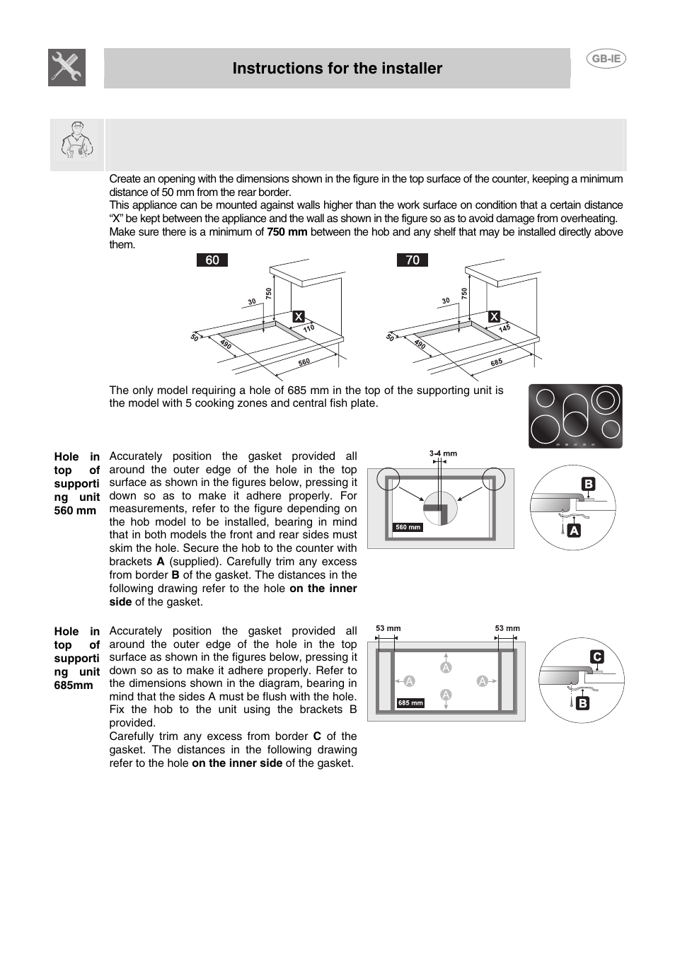 Instructions for the installer | Smeg P662-1 User Manual | Page 14 / 15