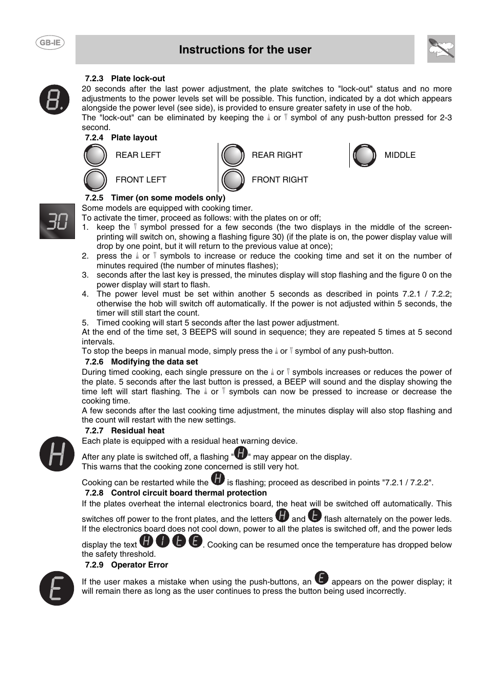 Instructions for the user | Smeg P662-1 User Manual | Page 9 / 15
