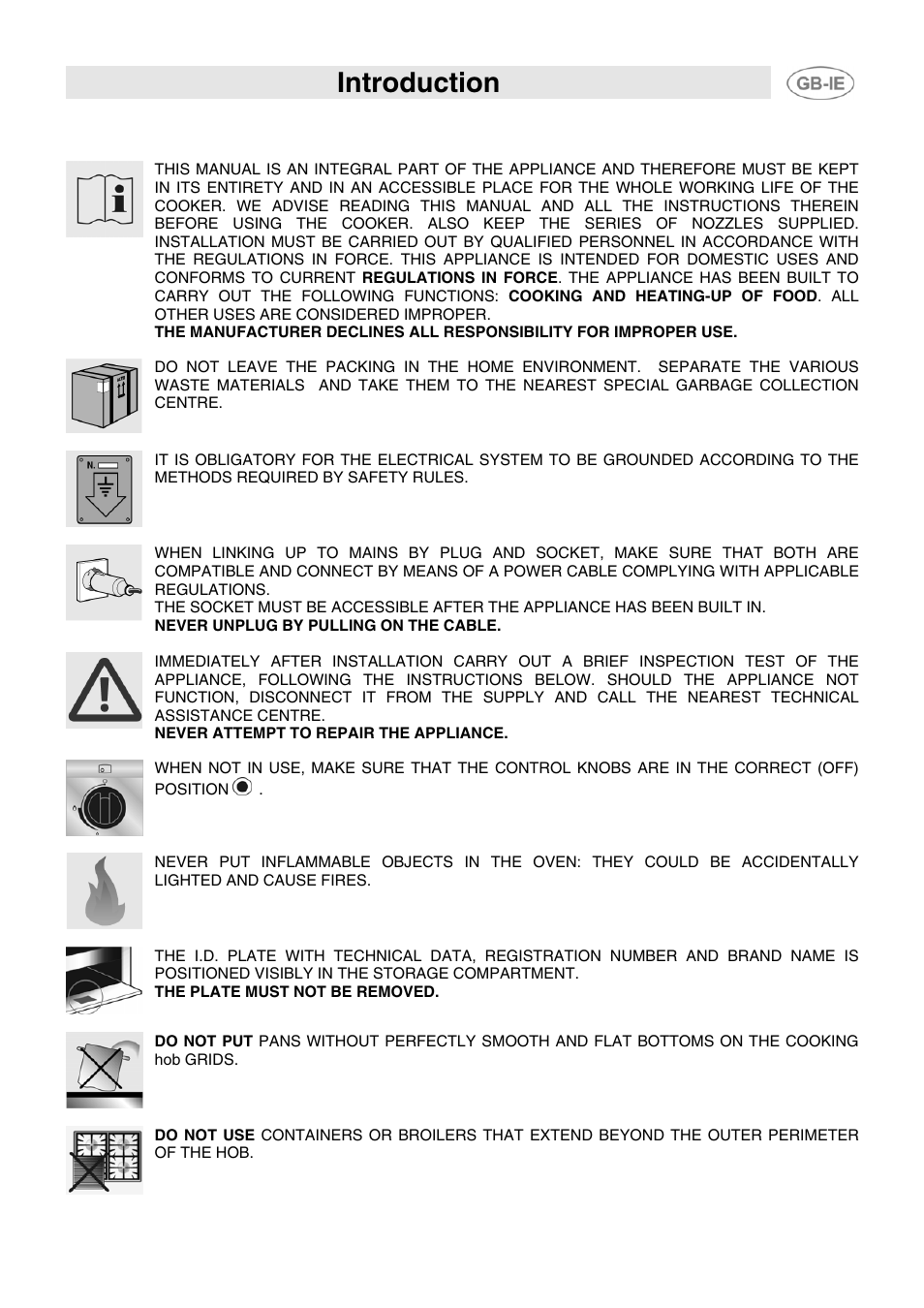 1 instructions for safe and proper use, Introduction | Smeg JGB95XD1S User Manual | Page 2 / 27