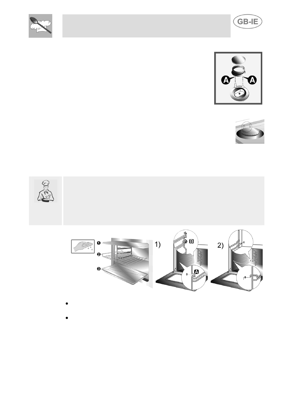 Burner caps, flame cap crowns and burners, Ignition plugs and thermocouples, Cleaning of ovens (without self-cleaning panels) | Instructions for the user | Smeg Dual Fuel Cooker A3-5 User Manual | Page 33 / 36