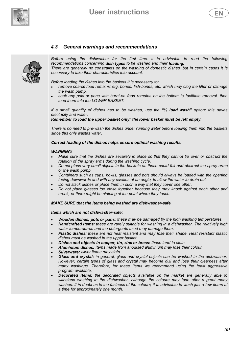 User instructions | Smeg CSE66-I User Manual | Page 18 / 27