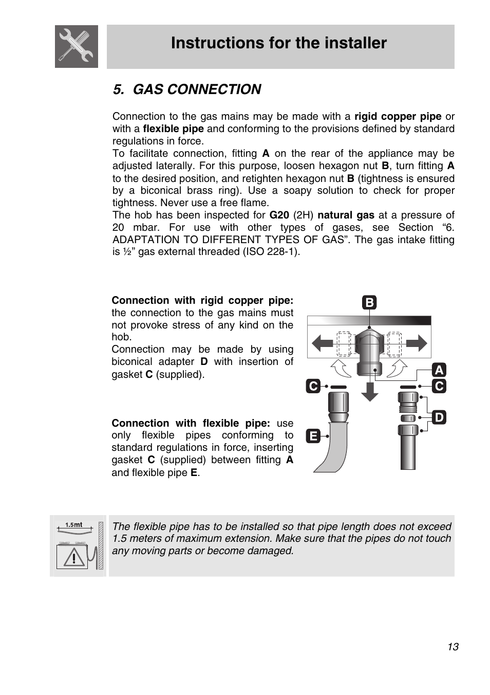 Gas connection, Instructions for the installer | Smeg CIR60X User Manual | Page 11 / 24